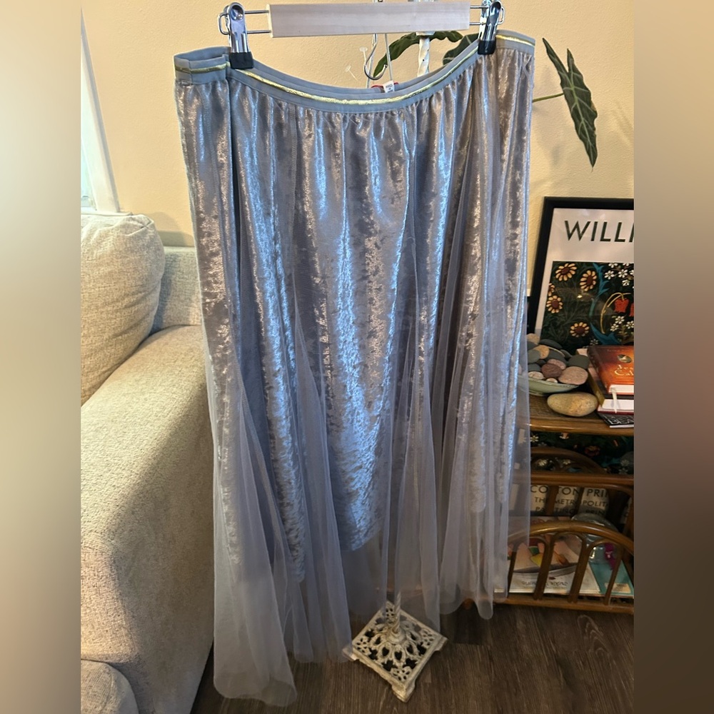 Anthropologie Silver Gray Velvet & Tulle Maxi Skirt - Picture 5 of 5